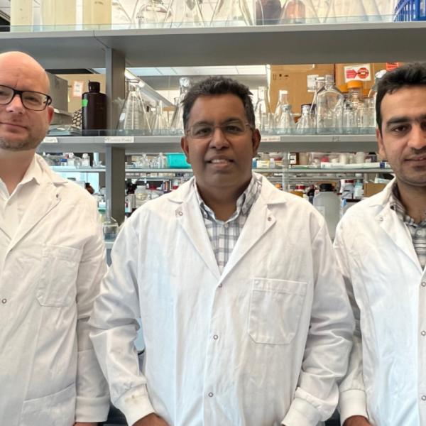 (L-R) Dr. Lange, Dr. Kizhakkedathu and Dr. Yazdani-Ahmadabadi